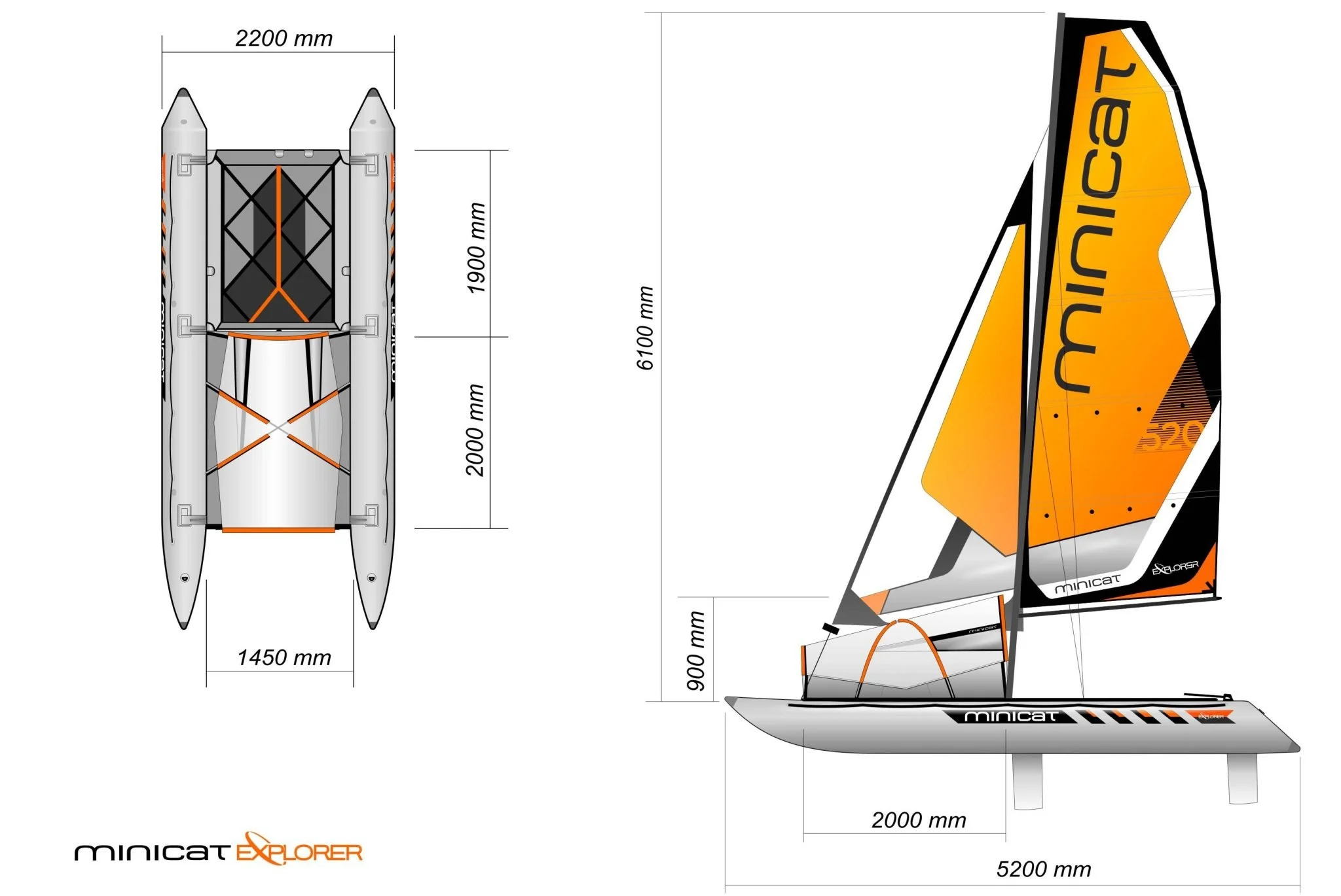 マリン MiniCat 520 Explorer — Portable Inflatable Mini Catamaran Sailboat